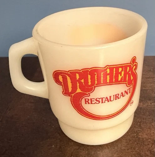 Vintage Termocrisa Druther's Restaurant D Handle Milk Glass Mug Stackable