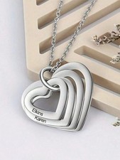 Personalized Heart Necklace Custom 1-4 Names Family Pendant Gift For Mom Her