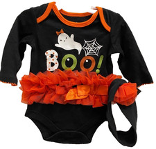 Halloween Baby Infant Girl's 0-3M Romper Headband "BOO " 2-Piece Ruffle NEW