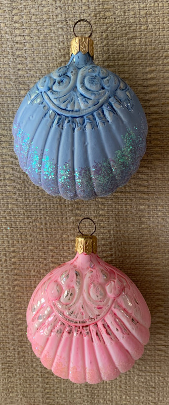 1990’s Christopher Radko Blown Glass Scallop Shell Christmas Ornaments Lot of 2