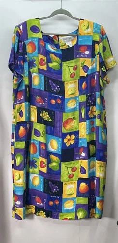 Vintage Jessica Howard Fruit Dress Sz 24 All Over Print Sheath Grannycore