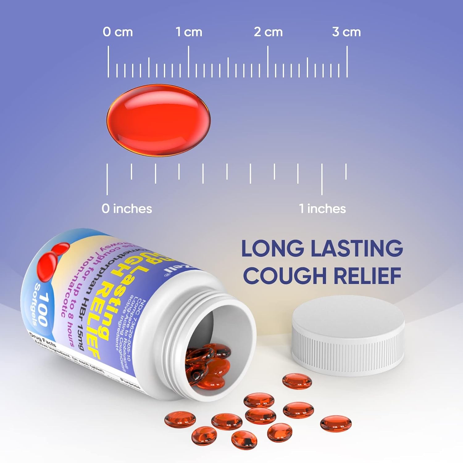 Adult Cough Relief, Dextromethorphan HBr 15mg (200 Softgels), 8 Hour Long Lastin