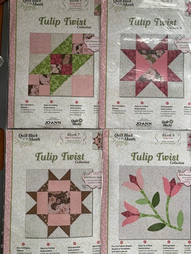 Kit de couette torsadée tulipe rose 12 blocs du mois + kit de réglage neuf dans son emballage Joann's - Photo 8/12