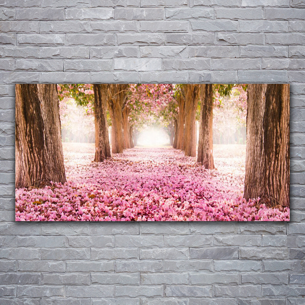 Tableau en verre acrylique 120x60 cm Chemin de forêt aux troncs d'arbres