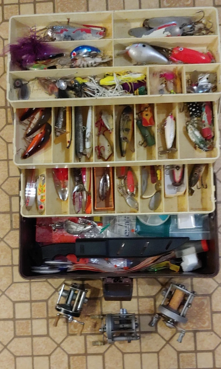 TACKLE BOX Filled with Tackle from 1940s-1990s.