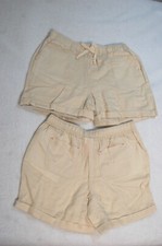 Girls 2 LOT BEIGE WOVEN SHORTS Dressy Casual 4 POCKETS Cuffed Leg SIZE L 10-12