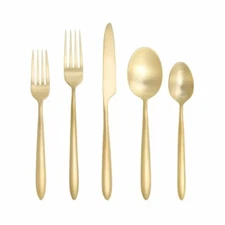Fortessa Velo Brushed Flatware Set, 20-Piece, Brushed Gold