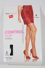 2 pair Hanes Style Essentials CONTROL Top Sheer Leg Pantyhose Size Q OFF BLACK