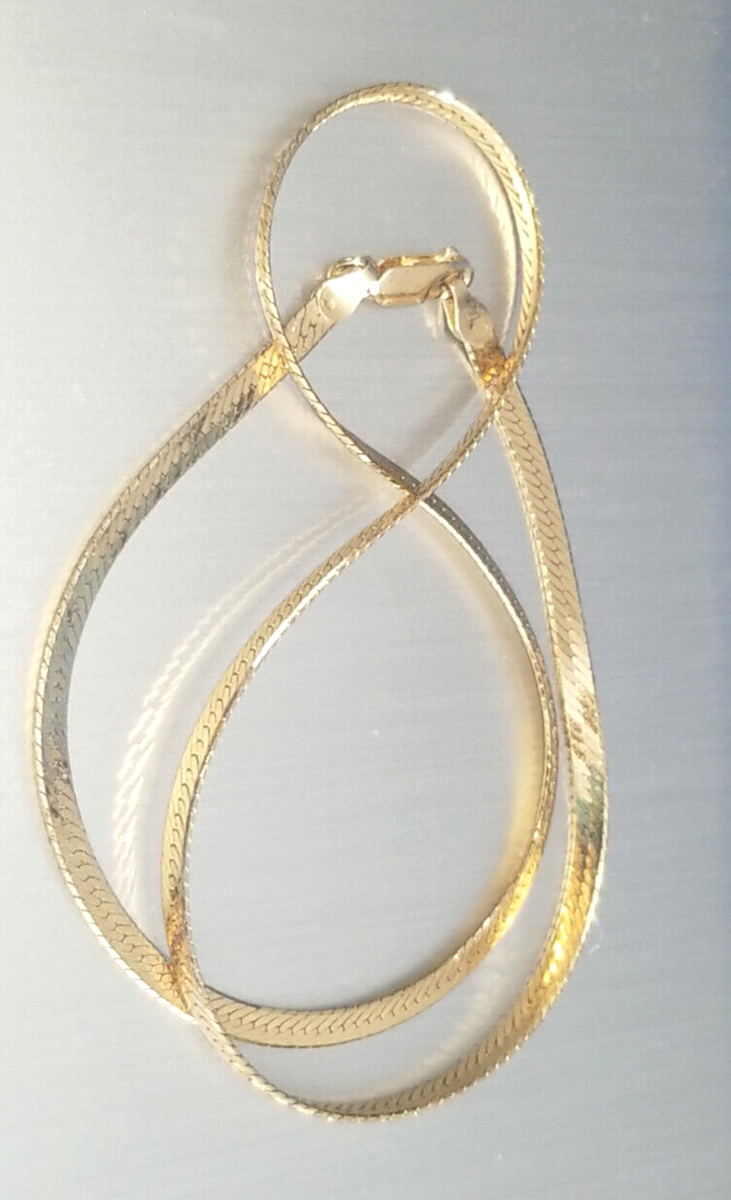 Sterling Silver 925 Gold Plated Italy Herringbone Chain Necklace