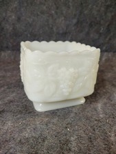 Vintage Square White Milk Glass Harvest Grape Footed Planter Candy Dish
