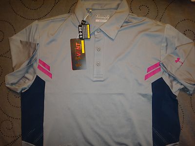 UNDER ARMOUR GOLF HEATGEAR ''VENT'' GRAY PURPLE POLO SHIRT  XL OR L MEN NWT $69.99