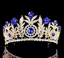 Daisy Floral Blue Austrian Rhinestone Tiara Crown Bridal Pageant Prom Wed T59bn