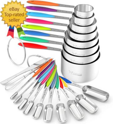 Measuring Cups and Spoons -  Stainless Steel 20 Piece Stackable Set Includes 8