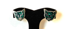 MEXICO Signed TIGER Motif STERLING SILVER INLAID GEMSTONE PIERCED EARRINGS