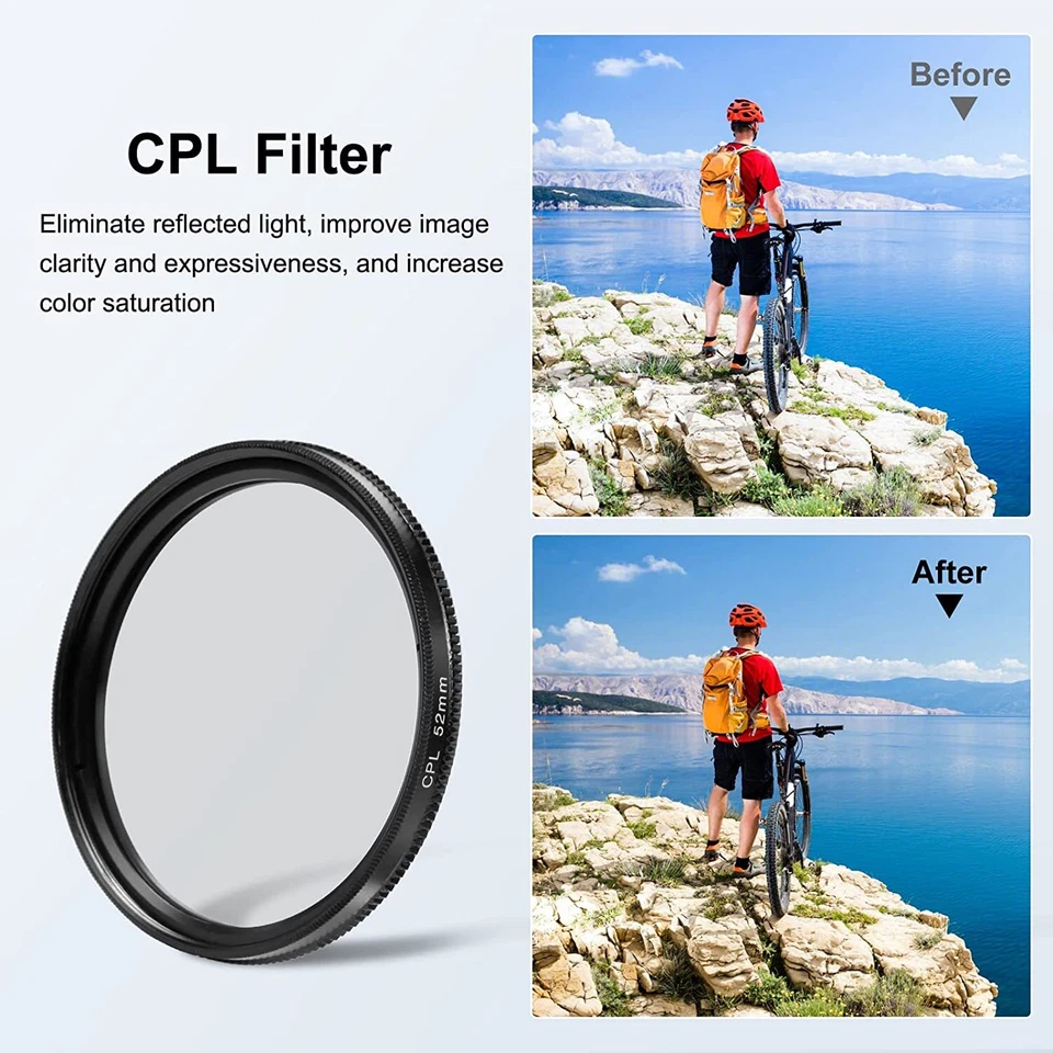 52MM UV CPL Lens Filter w/ Adapter Ring for GoPro HERO11 10 9 Black Camera Lens - Image 3 of 4