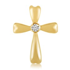 14K Yellow Gold Diamond Cross Pendant with 18" Chain