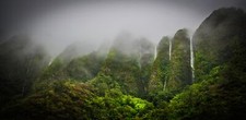 Landscape waterfall nature mist forest mountains hawaii Custom Gaming Mat Desk