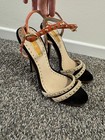 NEW TopShop Black Orange Tan Ankle Studded Strappy Suede Sandal Heels UK 38/US 8 — photo 3