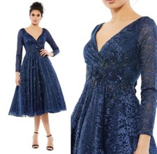 Mac Duggal Size 18 Midnight Navy Lacy Tea Length Midi Aline 11218 $698 Dress