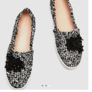 zara tweed flat shoes