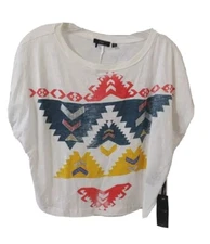 Dex 1963 Top Womens S/P Crop Short Sleeve Pullover Tribal Print Rhinestones NWT