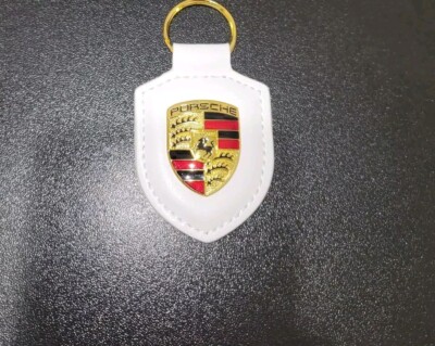 Porsche Crest Sheild Leather Keychain   WHITE