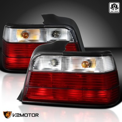Fit 1992-1998 BMW E36 318i 325i 4Dr Sedan Red/Clear Tail Lights Brake Lamp 92-98