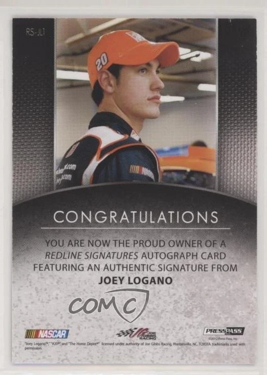 2012 Press Pass Redline Signatures Gold Red Ink /25 Joey Logano #RS-JL1 Auto - Image 2 of 2