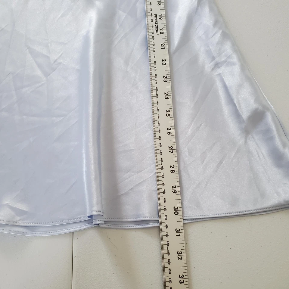 Vestido sin Mangas Y2K Años 90 Fairy Jones York Medio Azul Claro Satinado Malla Transparente Floral Foto 4 de 4