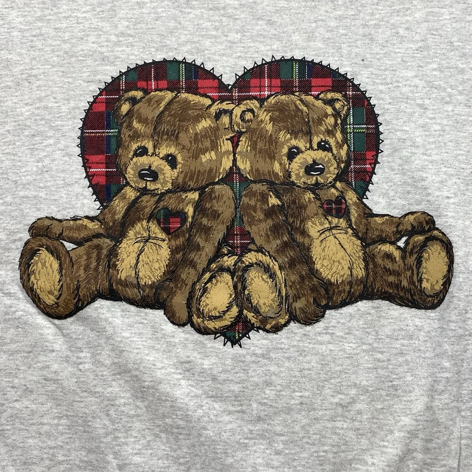 Основные издания винтажный 90-х плюшевый медведь Crewneck серый толстовка размер 2 X искусственно состаренный - Изображение 2 из 4