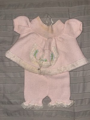 Vintage Renzo Baby Girl 2 Peice Sweater Set Outfit 0-6 Months Pink Lace Infant