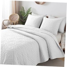 White Queen Size Quilt Bedding Sets with Pillow Shams, Boho Full Lightweight