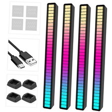 RGB Rechargeable Sound Control Light, Voice-Activated Pickup Music 4Pack-Black