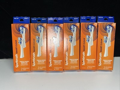 LOT OF 6--Spinbrush Smart Clean SOFT Replacement Heads 6 Packs = 12 TOTAL HEADS