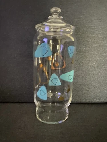 Vintage MCM Federal Glass Atomic Amoeba Boomerang Apothecary Jar With Lid