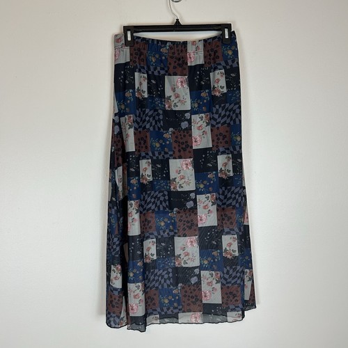 Earthbound Trading Co Boho Fairy Blue Midi Skirt M Earthy Artsy Patchwork Hippie