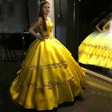Yellow Quinceanera Dresses Birthday Party BallGown Satin Layers Beading Sweet16 