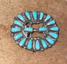 Vintage Zuni Style Filigree Turquoise and Silver Brooch or Pendant