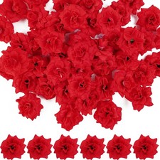 55PCS Red Roses Buds Artificial Flowers 1.2 Inch Small Silk Fake Heads Bulk