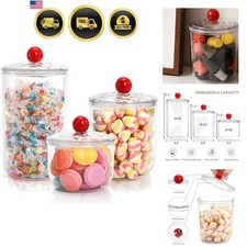 3 Pack Clear Candy Jar, Airtight Plastic Cookie Jars with Lids