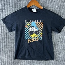 Vintage Disney T Shirt Kids Medium 9-10 Donald Duck Birthday Black