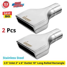 2pcs 2.5 Inlet 2 X 6 Outlet 10 Long Rolled Rectangle Exhaust Tailpipe Tips 2pcs 2.5 Inlet 2 X 6 Outlet 10 Long Rolled Rectangle Exhaust Tailpipe Tips