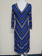 CALVIN KLEIN Women's Dress 3/4 Sleeve V-Neck Striped Stretch Rayon Blend.Size 8?