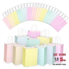 32 Pcs Paper Gift Bags Bulk with Handle, 6.3x3.2x8.6 Inch Kraft Pastel Color