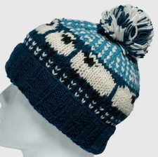 Handknit Wool Sheep Hat- Adult- Unisex- Teal and Blue-Super warm Fair Isle NWT