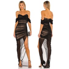 Nookie Dita Mesh Gown Maxi Off Shoulder Ruched Formal Gala Mobwife Witchy Small