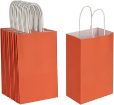 50 Pack 5.25X3.25X8.25 Inch Small Orange Kraft Paper Bags with Handles Bulk for