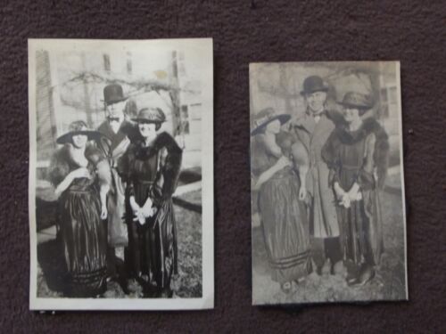 WELL DRESSED WOMEN WITH LARGE HATS & FOX STOLES, MEN WEARING HATS Vtg 1919 PHOTO - Picture 1 of 3
