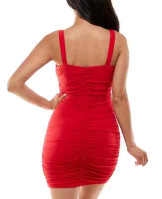 thick strap ruched bodycon dress City Studios Womens Juniors Ruched Mini Bodycon Dress Red XS