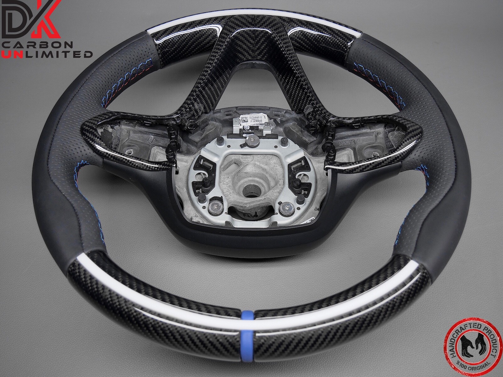 BMW i8 Coupe Roadster White Accents Blue Ring 3M Stitch Carbon Steering Wheel